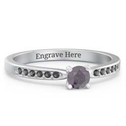 1/4 ct. Round Gemstone Engagement Ring with Side Accent Stones in 925 Sterling Silver with Alexandrite and Black Premium Zirconia