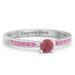 1/4 ct. Round Gemstone Engagement Ring with Side Accent Stones in 925 Sterling Silver with Ruby and Red Premium Zirconia