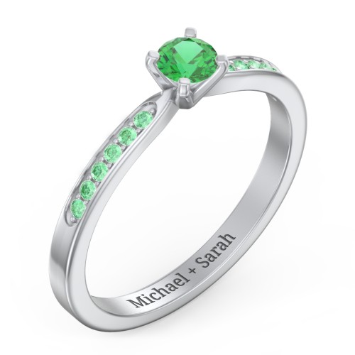 1/4 ct. Round Gemstone Engagement Ring with Side Accent Stones – Sterling Silver with Emerald and Green Premium Zirconia