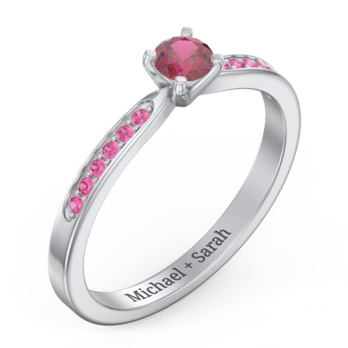 1/4 ct. Round Gemstone Engagement Ring with Side Accent Stones – Sterling Silver with Ruby and Red Premium Zirconia