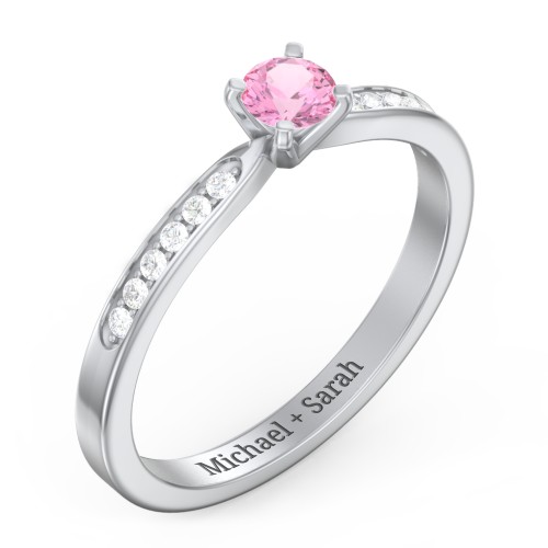 1/4 ct. Round Gemstone Engagement Ring with Side Accent Stones
