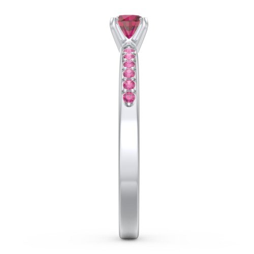 1/4 ct. Round Gemstone Engagement Ring with Side Accent Stones – Sterling Silver with Ruby and Red Premium Zirconia