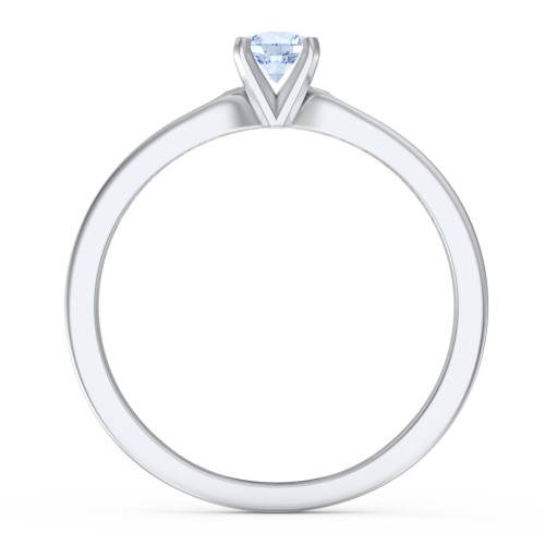 1/4 ct. Round Gemstone Engagement Ring with Side Accent Stones – Sterling Silver with Aquamarine and Fancy Blue Premium Zirconia