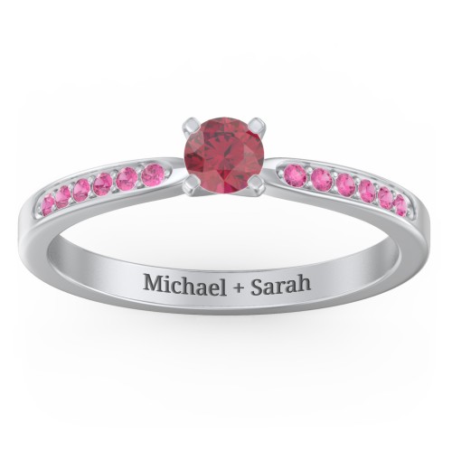 1/4 ct. Round Gemstone Engagement Ring with Side Accent Stones – Sterling Silver with Ruby and Red Premium Zirconia