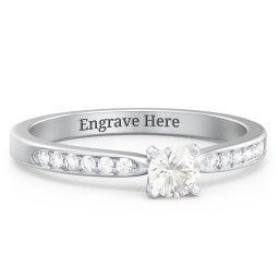1/4 ct. Round Gemstone Engagement Ring with Side Accent Stones in 925 Sterling Silver with Cubic Zirconia and White Premium Zirconia