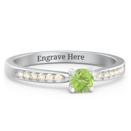 1/4 ct. Round Gemstone Engagement Ring with Side Accent Stones in 925 Sterling Silver with Peridot and Fancy Yellow Premium Zirconia
