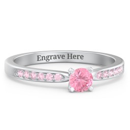 1/4 ct. Round Gemstone Engagement Ring with Side Accent Stones in 925 Sterling Silver with Pink Tourmaline and Fancy Pink Premium Zirconia