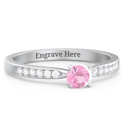 1/4 ct. Round Gemstone Engagement Ring with Side Accent Stones in 925 Sterling Silver with Pink Tourmaline and White Premium Zirconia