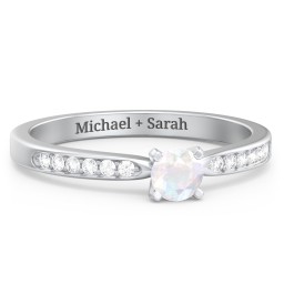 1/4 ct. Round Gemstone Engagement Ring with Side Accent Stones in 925 Sterling Silver with Opal and White Premium Zirconia