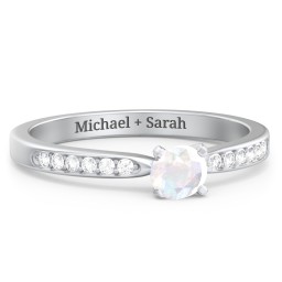 1/4 ct. Round Gemstone Engagement Ring with Side Accent Stones in 925 Sterling Silver with Opal and White Premium Zirconia