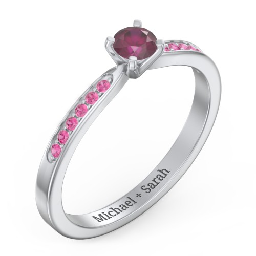 1/4 ct. Round Gemstone Engagement Ring with Side Accent Stones – Sterling Silver with Ruby and Red Premium Zirconia