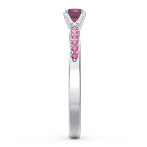 1/4 ct. Round Gemstone Engagement Ring with Side Accent Stones – Sterling Silver with Ruby and Red Premium Zirconia