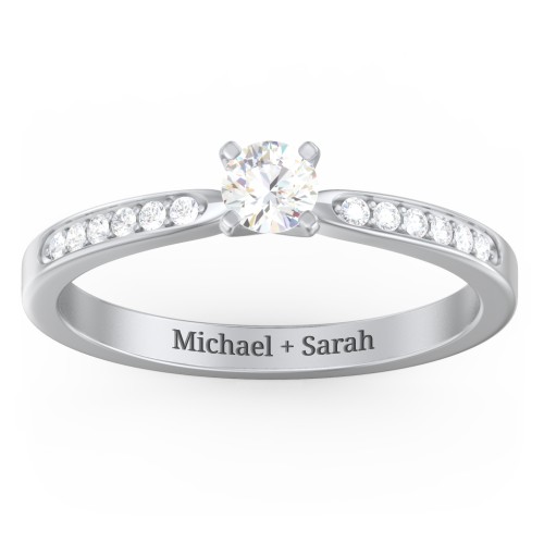 1/4 ct. Round Gemstone Engagement Ring with Side Accent Stones – Sterling Silver with Cubic Zirconia and White Premium Zirconia