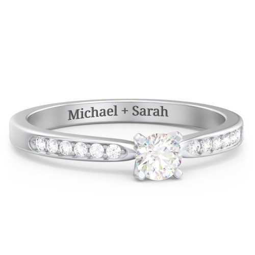 1/4 ct. Round Gemstone Engagement Ring with Side Accent Stones – Sterling Silver with Lab Diamond and Diamond