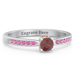 1/4 ct. Round Gemstone Peek-A-Boo Engagement Ring with Side Accent Stones in 925 Sterling Silver with Garnet and Red Premium Zirconia