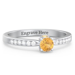 1/4 ct. Round Gemstone Peek-A-Boo Engagement Ring with Side Accent Stones in 925 Sterling Silver with Citrine and White Premium Zirconia