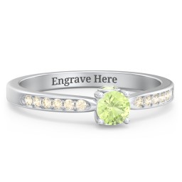 1/4 ct. Round Gemstone Peek-A-Boo Engagement Ring with Side Accent Stones in 925 Sterling Silver with Peridot and Fancy Yellow Premium Zirconia
