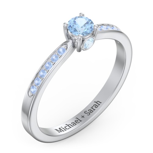 1/4 ct. Round Gemstone Peek-A-Boo Engagement Ring with Side Accent Stones – Sterling Silver with Blue Topaz and Fancy Blue Premium Zirconia