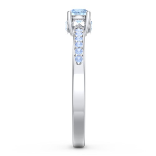 1/4 ct. Round Gemstone Peek-A-Boo Engagement Ring with Side Accent Stones – Sterling Silver with Blue Topaz and Fancy Blue Premium Zirconia