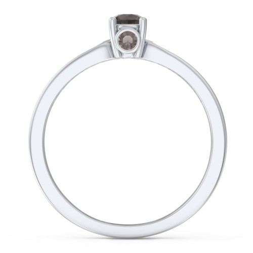 1/4 ct. Round Gemstone Peek-A-Boo Engagement Ring with Side Accent Stones – Sterling Silver with Smokey Quartz and Black Premium Zirconia