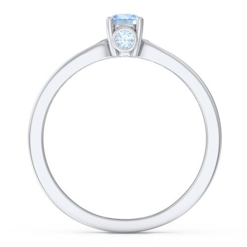 1/4 ct. Round Gemstone Peek-A-Boo Engagement Ring with Side Accent Stones – Sterling Silver with Blue Topaz and Fancy Blue Premium Zirconia