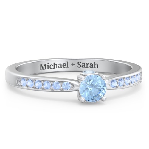 1/4 ct. Round Gemstone Peek-A-Boo Engagement Ring with Side Accent Stones – Sterling Silver with Blue Topaz and Fancy Blue Premium Zirconia