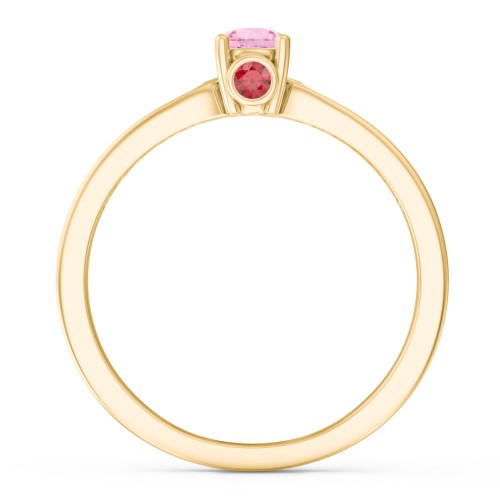 1/4 ct. Round Gemstone Peek-A-Boo Engagement Ring with Side Accent Stones – 10K Yellow Gold with Pink Tourmaline, White Premium Zirconia, and Garnet