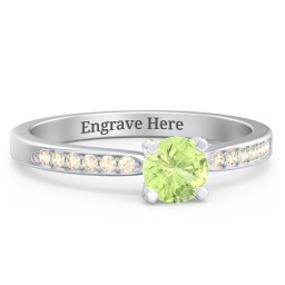 1/2 ct. Round Gemstone Engagement Ring with Side Accent Stones in 925 Sterling Silver with Peridot and Fancy Yellow Premium Zirconia