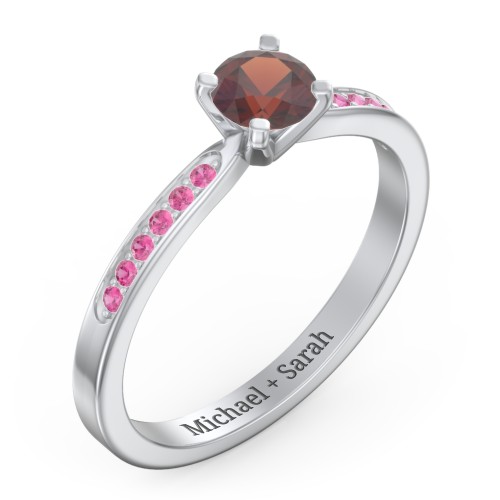 1/2 ct. Round Gemstone Engagement Ring with Side Accent Stones – Sterling Silver with Garnet and Red Premium Zirconia