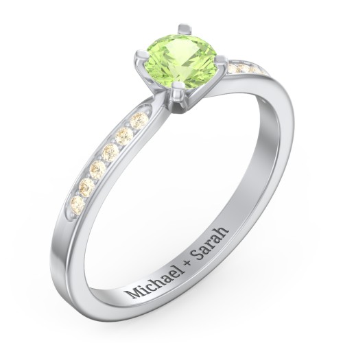 1/2 ct. Round Gemstone Engagement Ring with Side Accent Stones – Sterling Silver with Peridot and Fancy Yellow Premium Zirconia