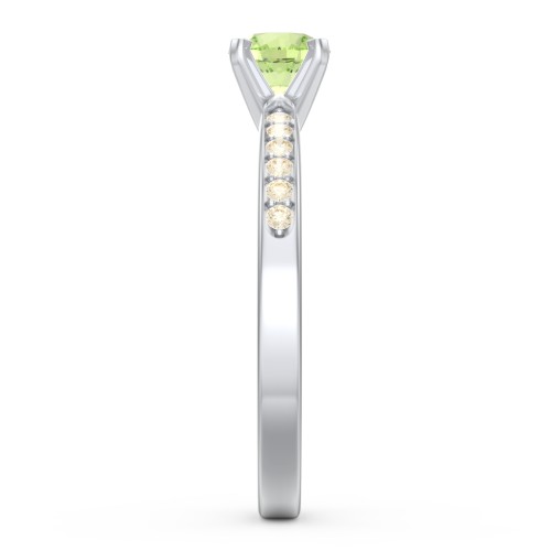1/2 ct. Round Gemstone Engagement Ring with Side Accent Stones – Sterling Silver with Peridot and Fancy Yellow Premium Zirconia