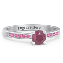 1/2 ct. Round Gemstone Engagement Ring with Side Accent Stones in 925 Sterling Silver with Ruby and Red Premium Zirconia