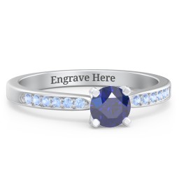 1/2 ct. Round Gemstone Engagement Ring with Side Accent Stones in 925 Sterling Silver with Blue Sapphire and Fancy Blue Premium Zirconia