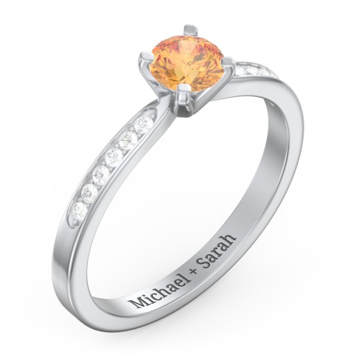 1/2 ct. Round Gemstone Engagement Ring with Side Accent Stones – Sterling Silver with Citrine and White Premium Zirconia