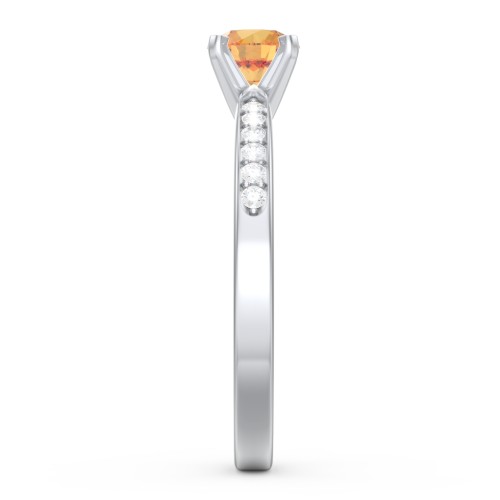 1/2 ct. Round Gemstone Engagement Ring with Side Accent Stones – Sterling Silver with Citrine and White Premium Zirconia
