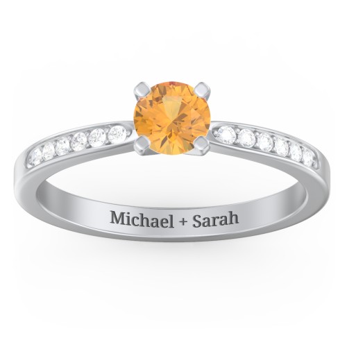 1/2 ct. Round Gemstone Engagement Ring with Side Accent Stones – Sterling Silver with Citrine and White Premium Zirconia
