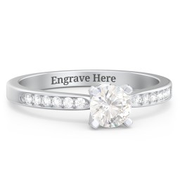 1/2 ct. Round Gemstone Peek-A-Boo Engagement Ring with Side Accent Stones in 925 Sterling Silver with Cubic Zirconia and White Premium Zirconia