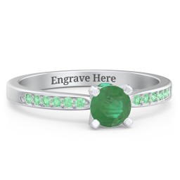 1/2 ct. Round Gemstone Peek-A-Boo Engagement Ring with Side Accent Stones in 925 Sterling Silver with Emerald and Green Premium Zirconia