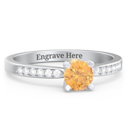 1/2 ct. Round Gemstone Peek-A-Boo Engagement Ring with Side Accent Stones in 925 Sterling Silver with Citrine and White Premium Zirconia