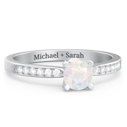1/2 ct. Round Gemstone Peek-A-Boo Engagement Ring with Side Accent Stones in 925 Sterling Silver with Opal and White Premium Zirconia