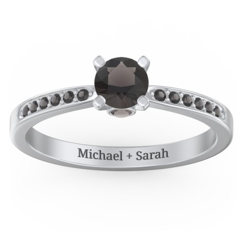 1/2 ct. Round Gemstone Peek-A-Boo Engagement Ring with Side Accent Stones – Sterling Silver with Smokey Quartz and Black Premium Zirconia