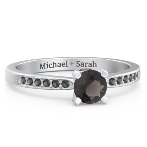 1/2 ct. Round Gemstone Peek-A-Boo Engagement Ring with Side Accent Stones – Sterling Silver with Smokey Quartz and Black Premium Zirconia
