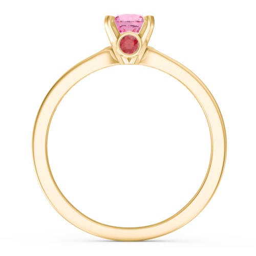 1/2 ct. Round Gemstone Peek-A-Boo Engagement Ring with Side Accent Stones – 10K Yellow Gold with Pink Tourmaline, White Premium Zirconia, and Garnet
