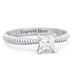 1/2 ct. Princess Gemstone Engagement Ring with Twisted Rope Band in 925 Sterling Silver with White Premium Zirconia