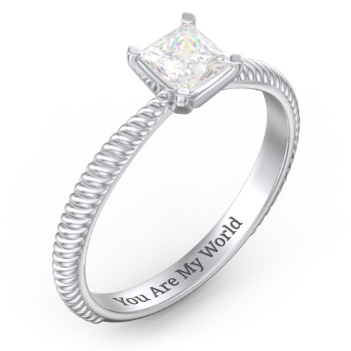 1/2 ct. Princess Gemstone Engagement Ring with Twisted Rope Band – Sterling Silver with Lab Diamond