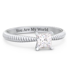 1/2 ct. Princess Gemstone Engagement Ring with Twisted Rope Band – 10K Yellow Gold with White Premium Zirconia
