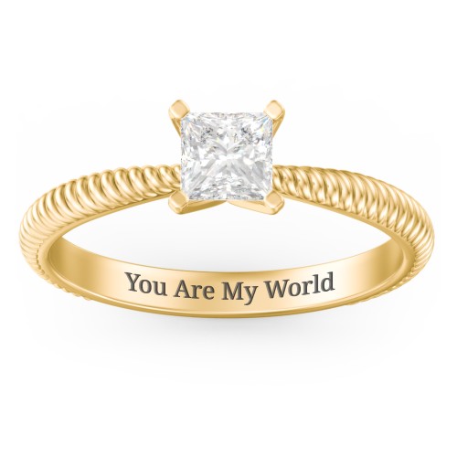 1/2 ct. Princess Gemstone Engagement Ring with Twisted Rope Band – 10K Yellow Gold with White Premium Zirconia