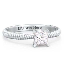 1/2 ct. Princess Gemstone Peek-A-Boo Engagement Ring with Twisted Rope Band in 925 Sterling Silver with White Premium Zirconia and Cubic Zirconia