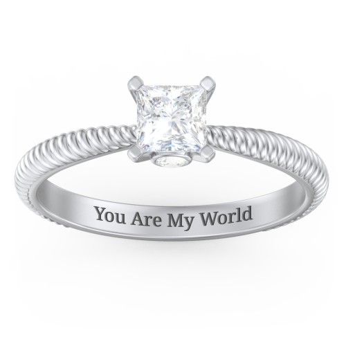 1/2 ct. Princess Gemstone Peek-A-Boo Engagement Ring with Twisted Rope Band – Sterling Silver with White Premium Zirconia and Cubic Zirconia