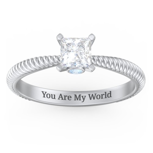 1/2 ct. Princess Gemstone Peek-A-Boo Engagement Ring with Twisted Rope Band
